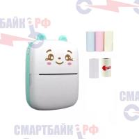 Портативный мини принтер детский для печати фото и этикеток с телефона, голубой