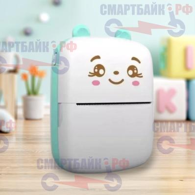 Портативный мини принтер детский для печати фото и этикеток с телефона, голубой
