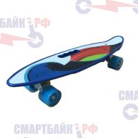 Пенниборд пластиковый 24" 60x17cm (синий) с ручкой, светящиеся колеса
