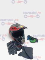 Бронешлем мотоциклетный Suborbox (Размер M), комплект 4 в 1, красный