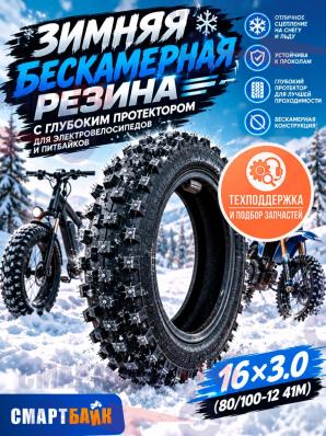 Зимняя бескамерная резина с глубоким протектором для электровелосипедов, питбайков 16*3.0 (80/100-12 41М)