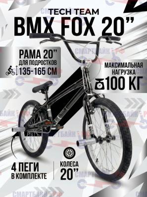 Велосипед подростковый двухколесный трюковой Tech Team BMX Fox 20", серебряный